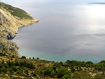 A submarine karst spring (vrulja), observed through sea surface rippling near Omiš