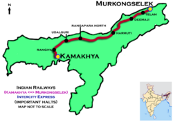 (Kamakhya–Murkongselek) Intercity Express route map