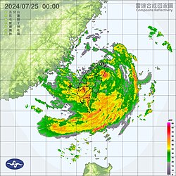 台风凯米登陆宜兰时的雷达合成回波图