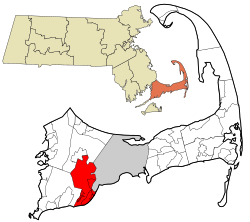 马什皮在巴恩斯特布尔县及马萨诸塞州的位置（以红色标示）