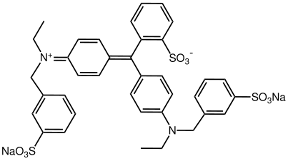 Chemical structure of C.I. Acid Blue 9, a dye commonly used in candies.