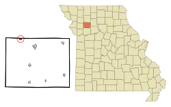 基德在考德威尔县及密苏里州的位置（以红色标示）