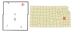 韦弗利于科菲县及堪萨斯州之地理位置