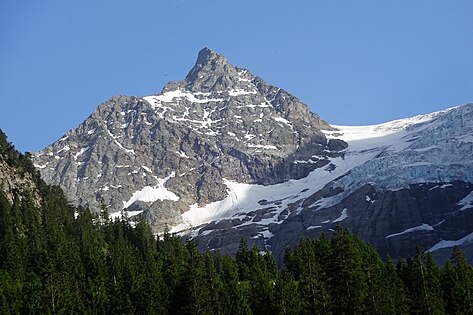 Dossenhorn/Tossen with Rosenlaui Glacier from the north-north-west: northwest face (Dossenwand) & north ridge (Dossengrat)