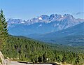 Distant view looking north at Mt. Verendrye (center) and Mt. Wardle (right)