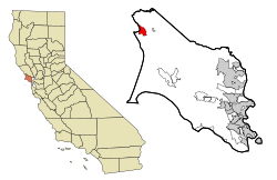 迪伦比奇在加利福尼亚州以及马林县的位置