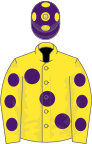 Yellow, large Purple spots and spots on sleeves, Purple cap, Yellow spots