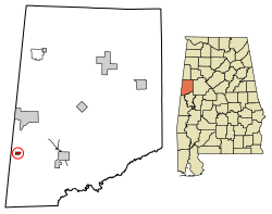 Location of Memphis in Pickens County, Alabama.