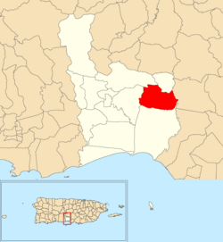 Location of Río Cañas Arriba within the municipality of Juana Díaz shown in red
