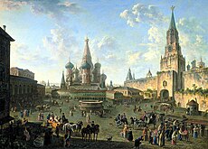 以圣瓦西里大教堂和克里姆林宫为背景的红场，费奥多尔·阿列克谢耶夫，1801年