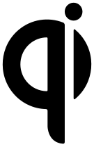 The Qi logo, which consists of a round-esque, lowercase "q" with a semicircle at the right parallel to its stem and a circle on top.