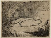 Rembrandt, Jupiter and Antiope, the smaller plate, etching, c. 1631