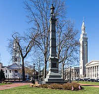 Civil War Monument and Court Square in Springfield Massachusetts on 19 March 2016.