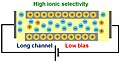 Long channel and low bias voltage result in high selectivity