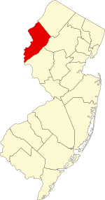 Map of New Jersey highlighting Warren County