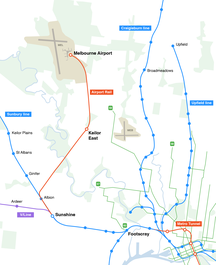 Map of Melbourne Airport Rail Link showing public transport in Melbourne's north-west.
