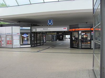 The entrance to trains and shopping mall