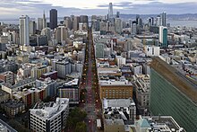 Aerial view of deserted downtown San Francisco.