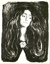 The Brooch, Eva Mudocci, 1903, lithograph print on paper, 76 cm × 53.2 cm (30 in × 21 in), Munch Museum, Oslo