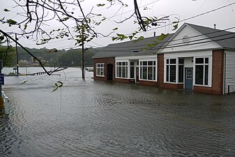 Storm surge flooding in Centerport, New York as the eye of Irene passed near high tide.
