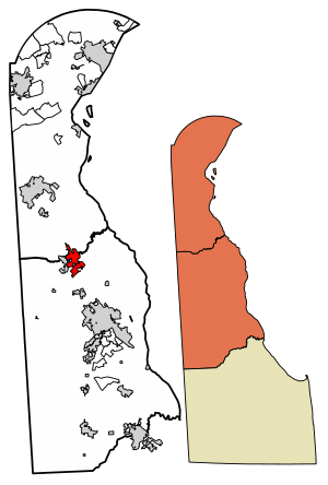 Location of Smyrna in Kent County and New Castle County, Delaware.