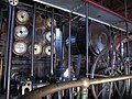 Steam engine and pressure gauges on the second story