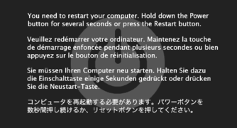 Mac OS X 10.3至10.5版的四国语言当机画面