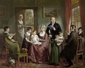 The family of Adrianus Bonebakker during a visit from - in all probability - partner Diederik Lodewijk Bennewitz (seated, with the silver object). Bonebakker himself can be seen holding a document, 1809, Rijksmuseum Amsterdam