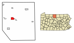 Location of Coudersport in Potter County, Pennsylvania.