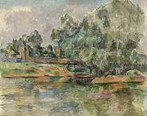 保罗·塞尚的《河堤》（Riverbank），73 × 92.3cm，约作于1889年，来自爱尔莎·梅隆·布鲁斯的收藏。[66]