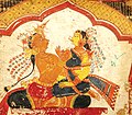 Two lovers (possibly Kodaba Raga). Pigment on cloth, in the technique closely resembling that used in Odishan pattachitras. Odisha, circa 1850. Private collection