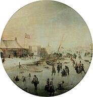 亨德里克·阿弗坎普的《與滑冰者的冬日旅行》（Paesaggio invernale con pattinatori e giocatori di hockey），直徑cm，約作於1630年，1684年始藏，藏於紅宮。[31]