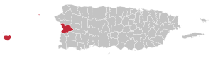 Map of Puerto Rico highlighting Mayagüez Municipality