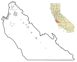 莫斯兰丁位于蒙特雷县以及加利福尼亚州的位置