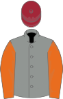 Grey, orange sleeves, maroon cap