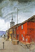 Fra Røros (Lillegaten), oil painting by Harald Sohlberg from 1902 (titled from Røros (side street))