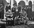 Image 3 Yalta Conference Photo: U.S. Army Signal Corps Winston Churchill, Franklin D. Roosevelt, and Joseph Stalin sitting together at the Yalta Conference, which took place February 4–11, 1945. The so-called "Big Three" met to discuss the re-establishment of the nations of Europe following World War II. Although a number of agreements were reached, Stalin broke his promises regarding Poland, and the Soviet Union annexed the regions of Eastern Europe it controlled, or converted them to satellite states. More selected pictures