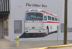 Historic marker commemorating the Freedom Riders in downtown Anniston