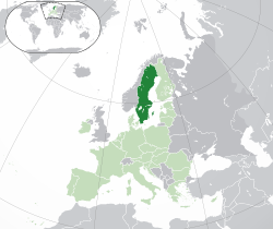 瑞典的位置（深绿色） – 欧洲（绿色及深灰色） – 欧洲联盟（绿色）  —  [图例放大]