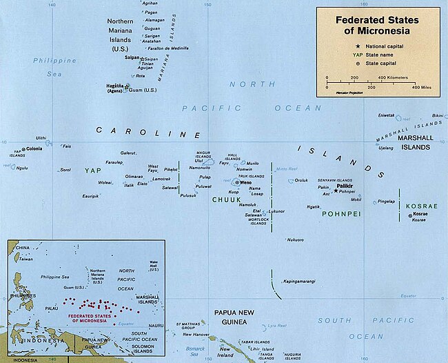 The eastern Caroline Islands, showing Pohnpei and Kosrae.
