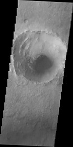 A view of Bopolu crater from the THEMIS instrument on 2001 Mars Odyssey[7]