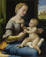 在拉斐尔的绘画作品粉红色的圣母中，约于1506-07年，基督圣子将一朵粉红色花朵送给圣母玛利亚，象征着母子之间的联结。