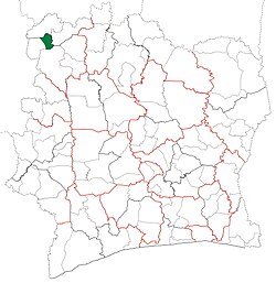 Location in Ivory Coast. Samatiguila Department has retained the same boundaries since its creation in 2009.