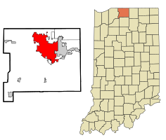 南本德在圣约瑟夫县的位置及后者在印第安纳州的位置