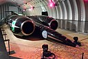 ☎∈ Front view of ThrustSSC at Coventry Transport Museum.