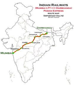 (Darbhanga–Mumbai LTT) Pawan Express route map (not up-to-date)