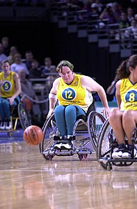 Carter on the attack during competition at the 2000 Sydney Paralympics