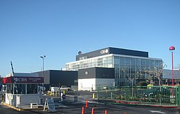 The exterior of Television City from a gate