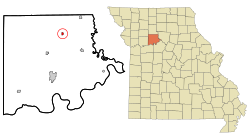 蒂纳在卡罗尔县及密苏里州的位置（以红色标示）