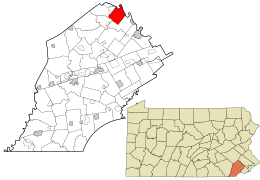 Location of East Coventry Township in Chester County, Pennsylvania (top) and of Chester County in Pennsylvania (below)